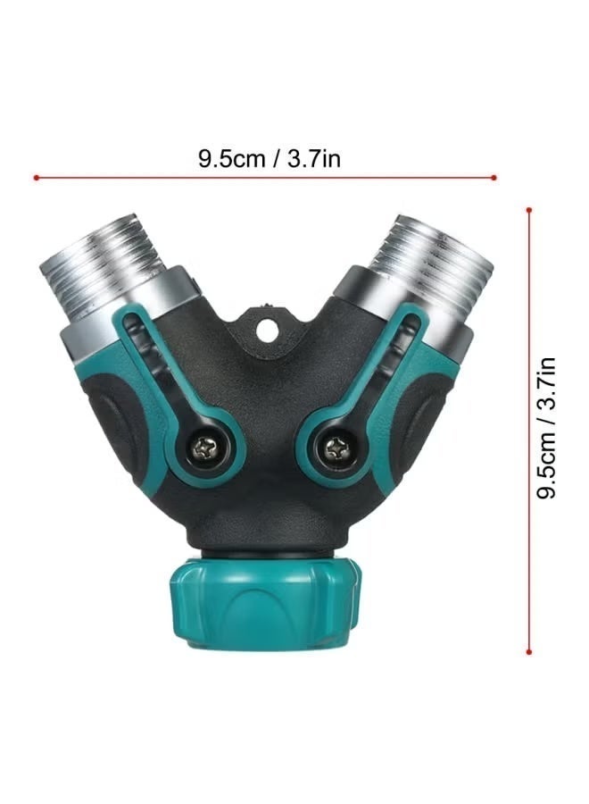 Double Way Hose Splitter Y Connector Black/Blue/Silver 9.5x9.5cm - Image 3